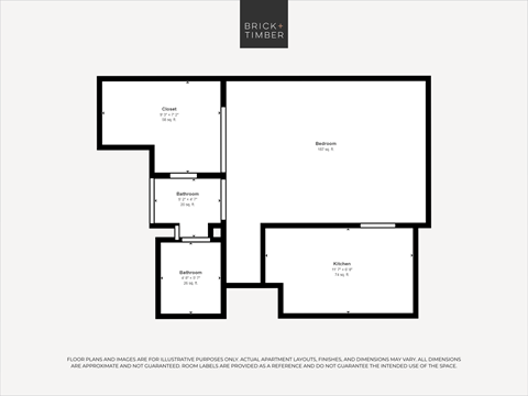 Floor plan for studio, 1 bath, 390 sqft